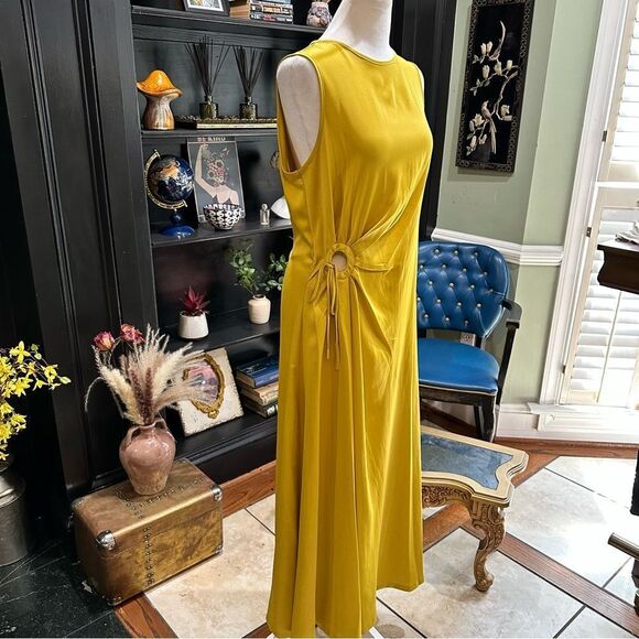 Taylor Golden Yellow A-Line Silky Midi Dress Size 10 NWT - Picture 4 of 13